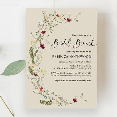 Boho Wreath of Wildflowers Bridal Brunch Invitations