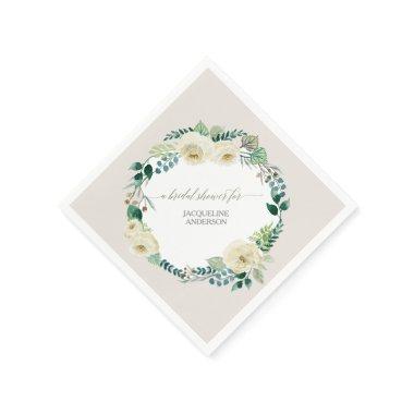 BOHO Wreath Rustic Alabaster Roses Foliage Floral Napkins