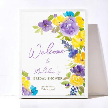 Boho yellow lavender floral bridal shower welcome poster