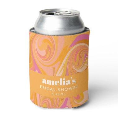 Boho Yellow Pink Marble Custom Bridal Shower Name Can Cooler