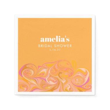 Boho Yellow Pink Marble Custom  Name Napkins