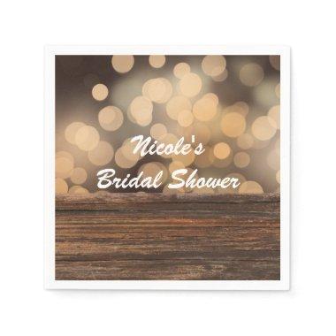 Bokeh Lights & Wood Rustic Sparkle Wedding Paper Napkins