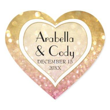 Bokeh Movie Premier Ticket Style Gold Pink Sparkle Heart Sticker