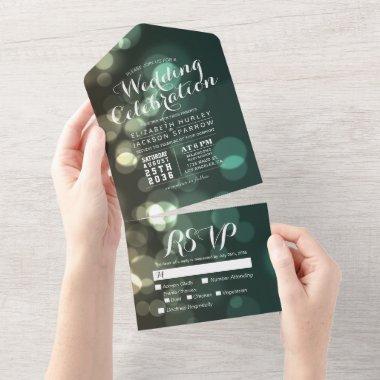 Bokeh Sparkle Glitter String Lights Wedding RSVP All In One Invitations