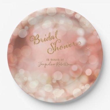 Bokeh Sparkle Twinkle Lights Pastel Pink Bridal Paper Plates