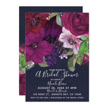 Bold Berry Fuchsia Floral Bouquet Bridal Shower Invitations