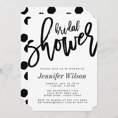 Bold Black Script Modern Bridal Shower Invitations