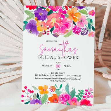 Bold bright pink floral watercolor bridal shower Invitations