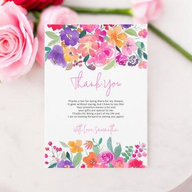 Bold bright pink floral watercolor  thank you