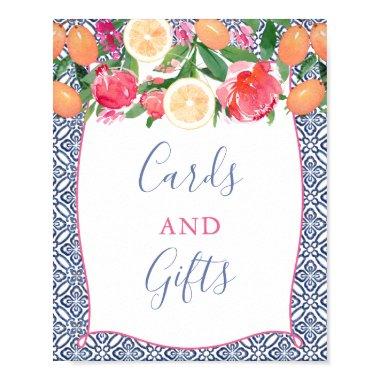 Bold Citrus Florals Blue Tiles Invitations and Gifts Poster