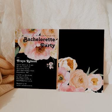 Bold Colorful Floral | Black Bachelorette Party Invitations