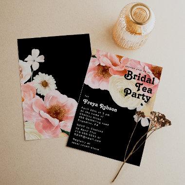 Bold Colorful Floral | Black Bridal Tea Party Invitations