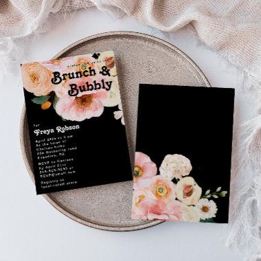 Bold Colorful Floral | Black Brunch and Bubbly Invitations