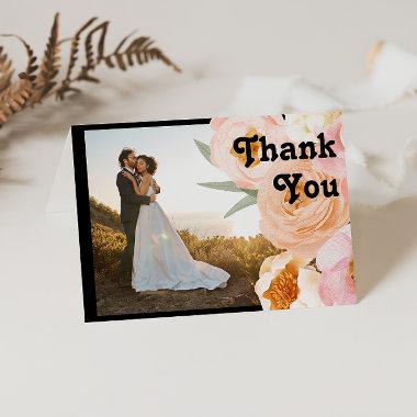 Bold Colorful Floral | Black Folded Photo Thank You Invitations
