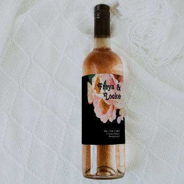 Bold Colorful Floral | Black Wedding Wine Label