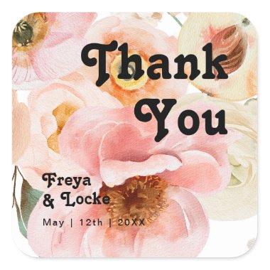 Bold Colorful Floral | Thank You Wedding Favor Square Sticker