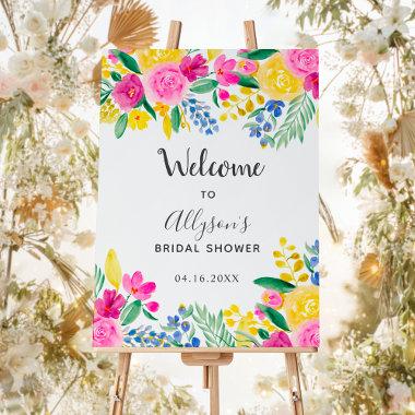 Bold country floral watercolor welcome bridal foam board