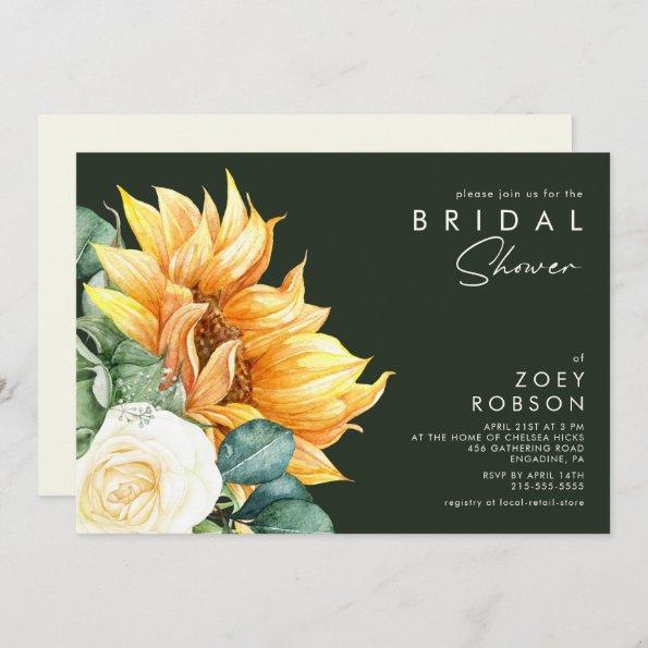 Bold Country Sunflower | Dark Green Bridal Shower Invitations