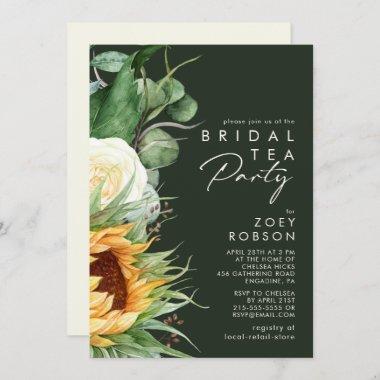 Bold Country Sunflower Dark Green Bridal Tea Party Invitations