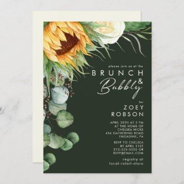 Bold Country Sunflower Dark Green Brunch & Bubbly Invitations