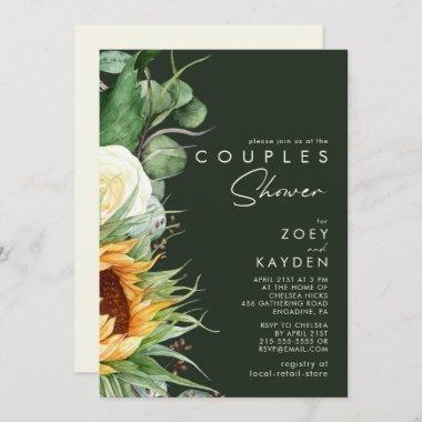 Bold Country Sunflower | Dark Green Couples Shower Invitations