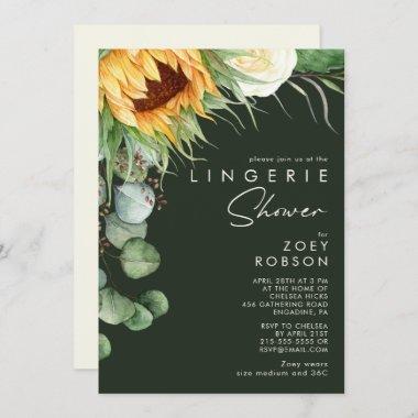 Bold Country Sunflower Dark Green Lingerie Shower Invitations