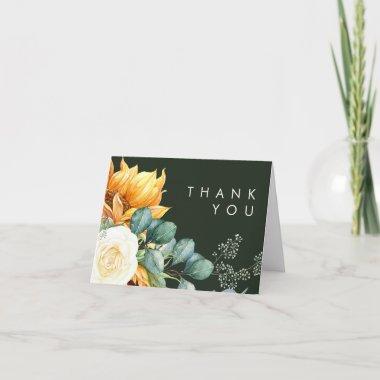 Bold Country Sunflower Dark Green Thank You Invitations