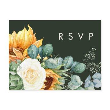 Bold Country Sunflower | Dark Green Wedding RSVP Post