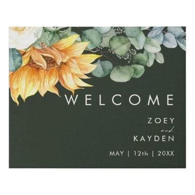 Bold Country Sunflower | Dark Green Welcome Faux Canvas Print