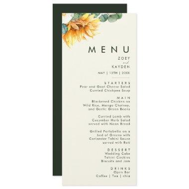 Bold Country Sunflower Light Yellow Wedding Dinner Menu