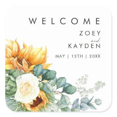 Bold Country Sunflower | Wedding Welcome Square Sticker