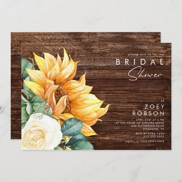 Bold Country Sunflower | Wood Bridal Shower Invitations