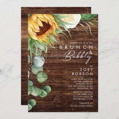 Bold Country Sunflower | Wood Brunch And Bubbly Invitations