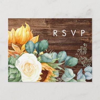 Bold Country Sunflower | Wood Wedding RSVP PostInvitations