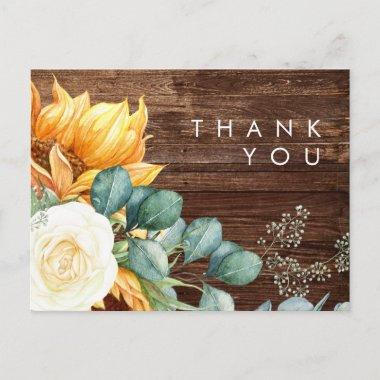 Bold Country Sunflower | Wood Wedding Thank You PostInvitations