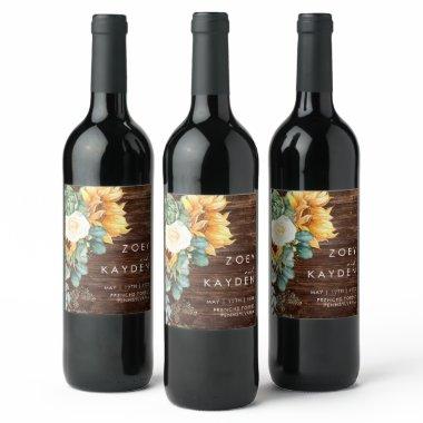 Bold Country Sunflower | Wood Wedding Wine Label