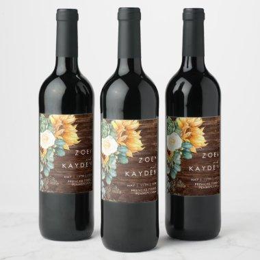 Bold Country Sunflower | Wood Wedding Wine Label