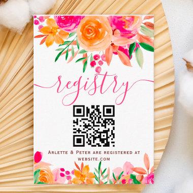 Bold fall floral watercolor bridal shower registry enclosure Invitations