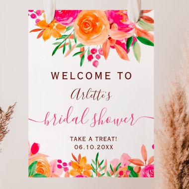 Bold fall floral watercolor bridal shower welcome poster