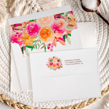Bold fall floral watercolor chic bridal shower envelope