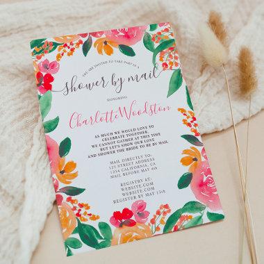 Bold fall pink orange floral bridal shower by mail Invitations
