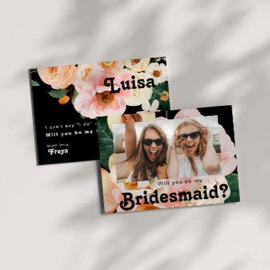 Bold Floral | Black Photo Bridesmaid Proposal Invitations