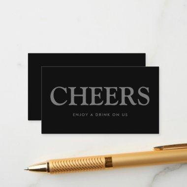 Bold Font "Cheers" Free Drinks Ticket Enclosure Invitations