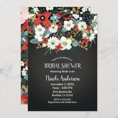 Bold Funky Colorful Floral Dark Chic Bridal Shower Invitations