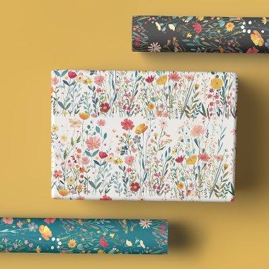 Bold Moody Romantic Colorful Wildflower Garden Wrapping Paper Sheets