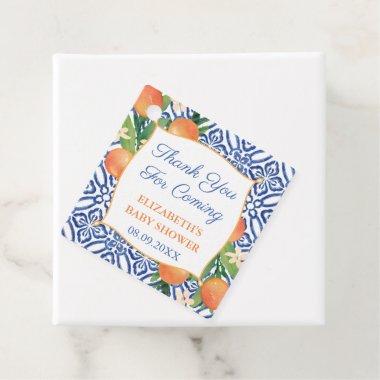 Bold Orange Citrus Blue Tile Bridal or Baby Shower Favor Tags