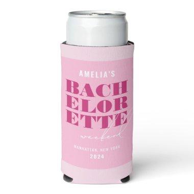 Bold Pink Bachelorette Weekend Seltzer Can Cooler