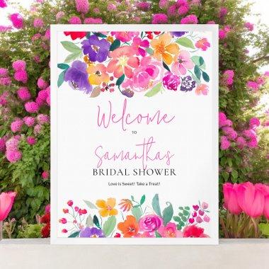 Bold pink floral watercolor  welcome poster