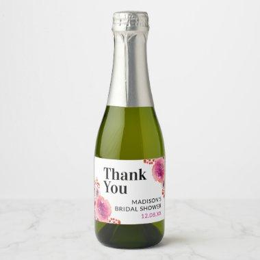 Bold Pink Florals Bridal Shower Thank You Favor Sparkling Wine Label