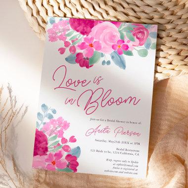 Bold pink plum floral watercolor bridal shower Invitations